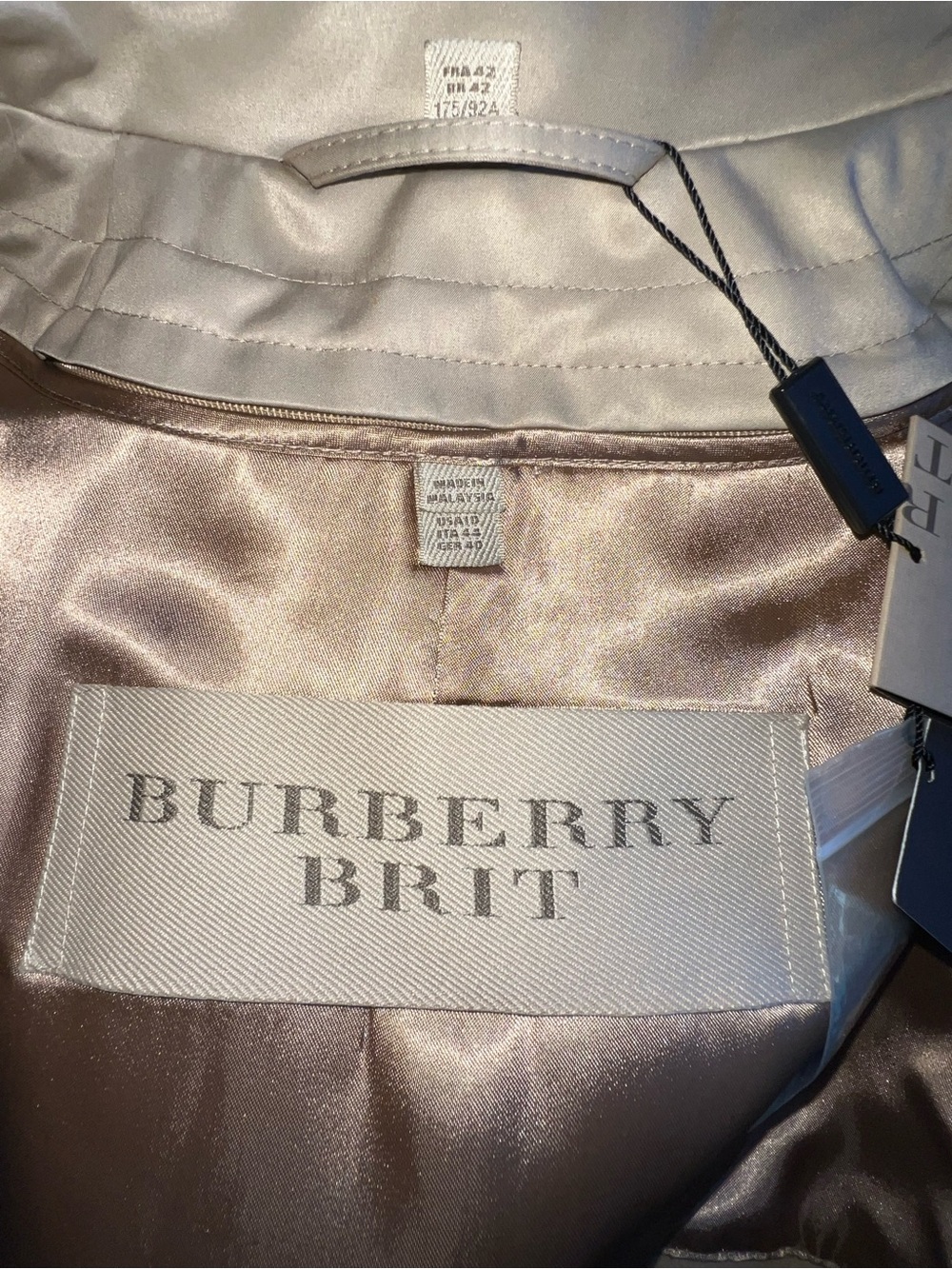 BURBERRY BRIT Double Breasted Satin Finish Trench Coat with Black Buttons.  NWT - Picture 6 of 6